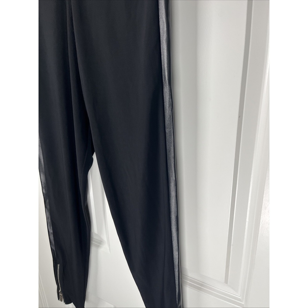Vecceli Italy Black Sexy Stretch Pants Womens Small Vinyl‎ Sides Zipper Cuffs - Picture 4 of 10